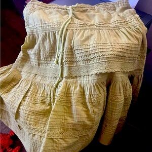 Free People Skirt Sz 0 S Pistachio Ruffle Mid Boho Cottage